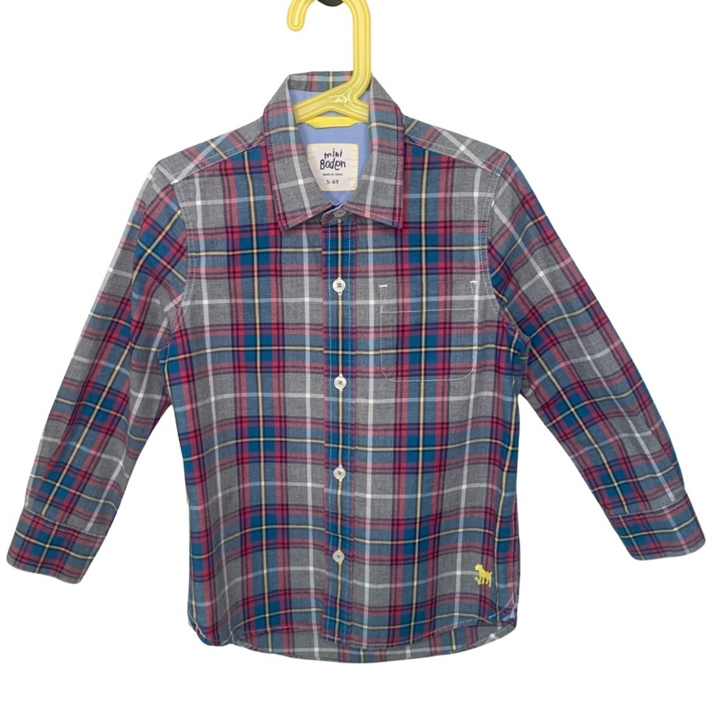 MINI BODEN Plaid Button Front Shirt Cotton Preppy Casual Colorful Size 5/6Y